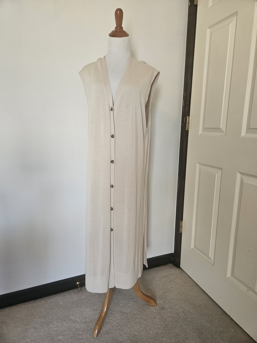 H&M Sleeveless Button-Front Long Dress/Vest in Light Beige